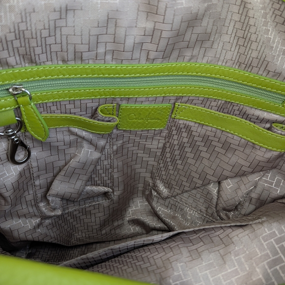 Cole Haan Lime Green Pebbled Leather Hobo Shoulder Bag Tote Silver Tone Hardware - Picture 11 of 16